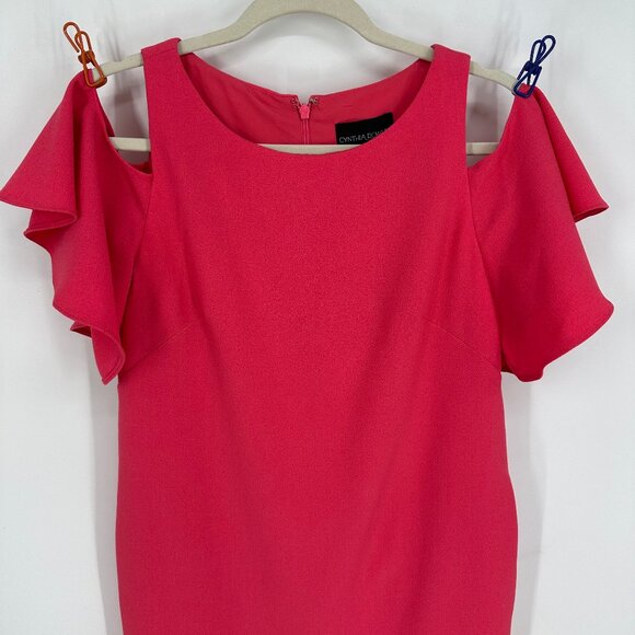 3/$25 Cynthia Rowley Shift Dress 4 Cold Shoulder Flounce Short Sleeves Pink NWT - Picture 6 of 10